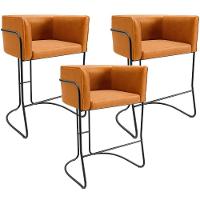 Kit 03 Banquetas Baixa Base De Aço Preto Betina D02 Couríssimo Whisky B-90 - Lyam Decor - 1