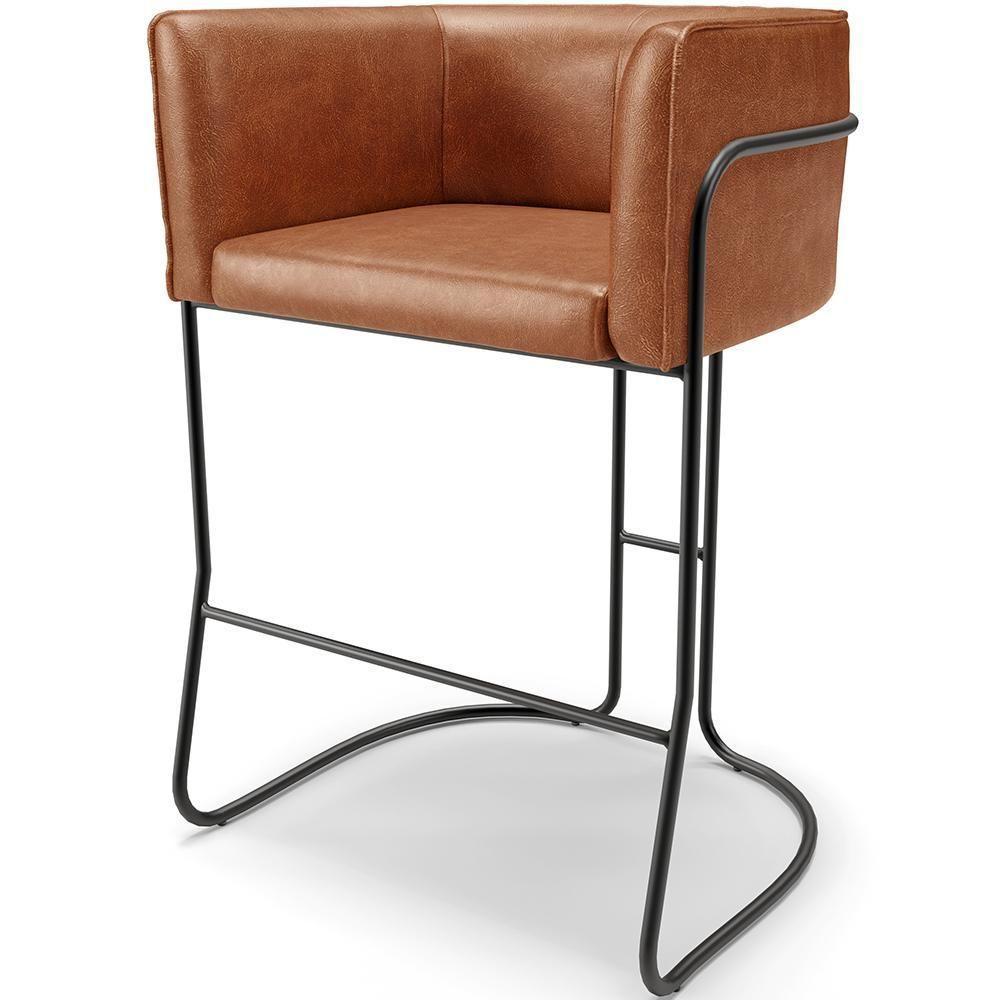 Banqueta Decorativa Fixa Baixa Base De Aço Preto Betina D02 Couríssimo Camel B-14 - Lyam Decor - 1