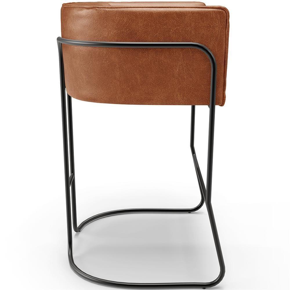 Banqueta Decorativa Fixa Baixa Base De Aço Preto Betina D02 Couríssimo Camel B-14 - Lyam Decor - 2