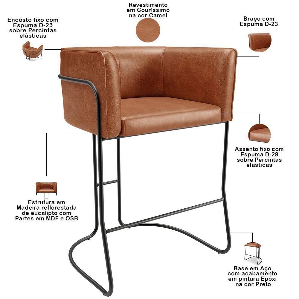 Banqueta Decorativa Fixa Baixa Base De Aço Preto Betina D02 Couríssimo Camel B-14 - Lyam Decor - 7