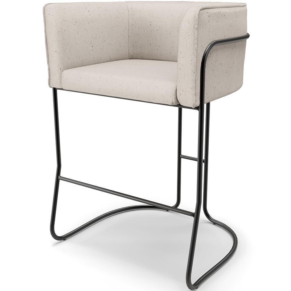 Banqueta Decorativa Fixa Baixa Base De Aço Preto Betina D02 Linho Cru D-461 - Lyam Decor - 1