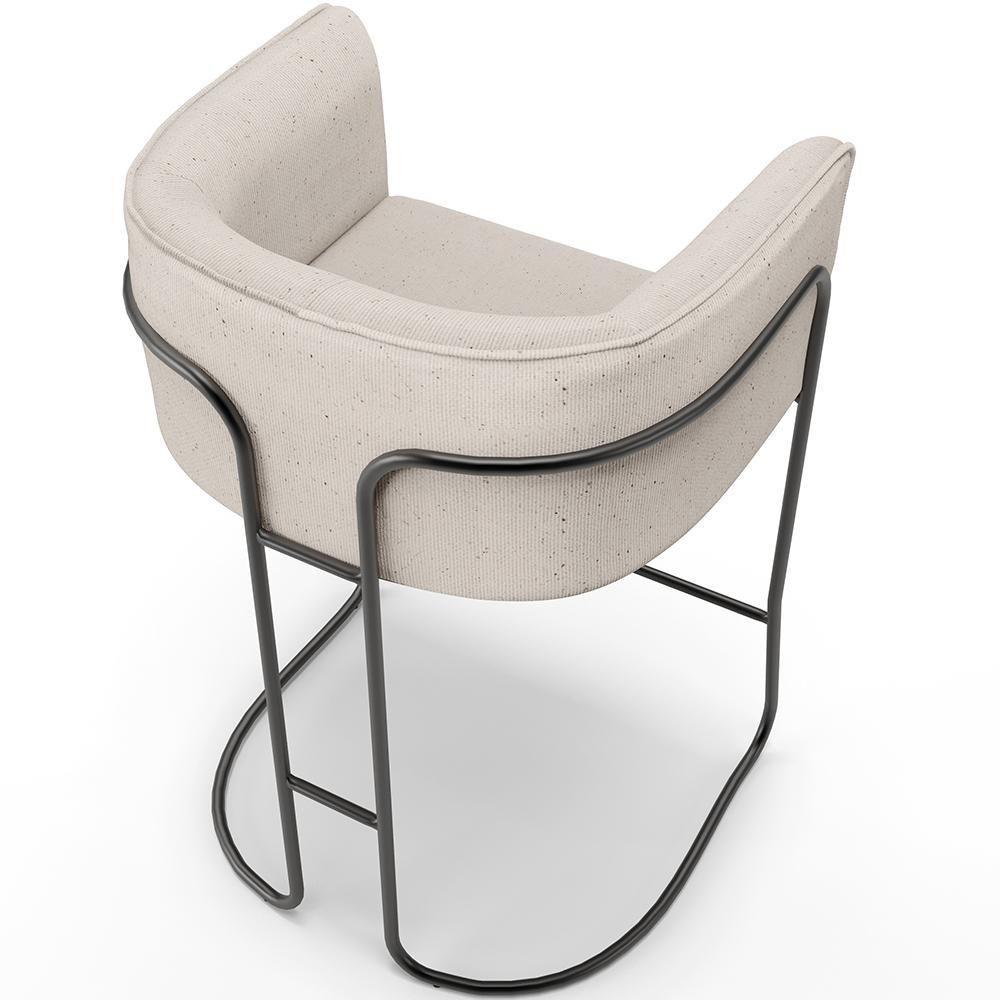 Banqueta Decorativa Fixa Baixa Base De Aço Preto Betina D02 Linho Cru D-461 - Lyam Decor - 4