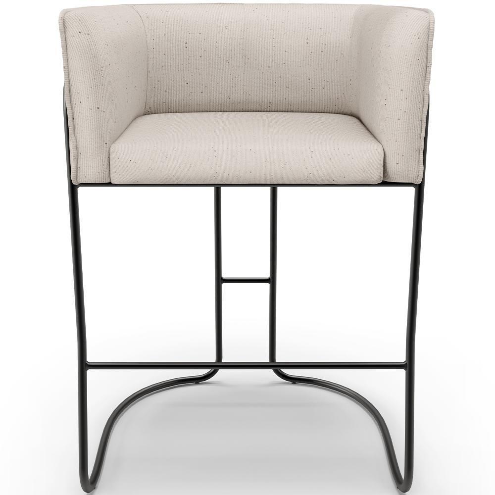 Banqueta Decorativa Fixa Baixa Base De Aço Preto Betina D02 Linho Cru D-461 - Lyam Decor - 5