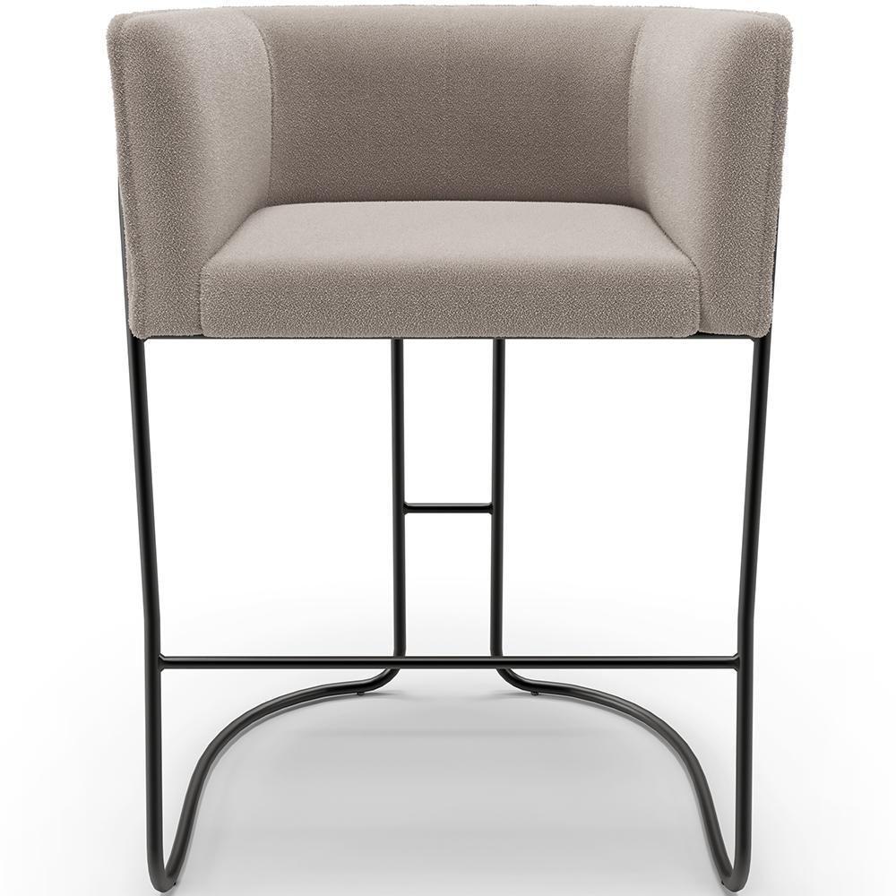 Kit 04 Banquetas Baixa Base De Aço Preto Betina D02 Bouclê Creme B-54 - Lyam Decor - 5