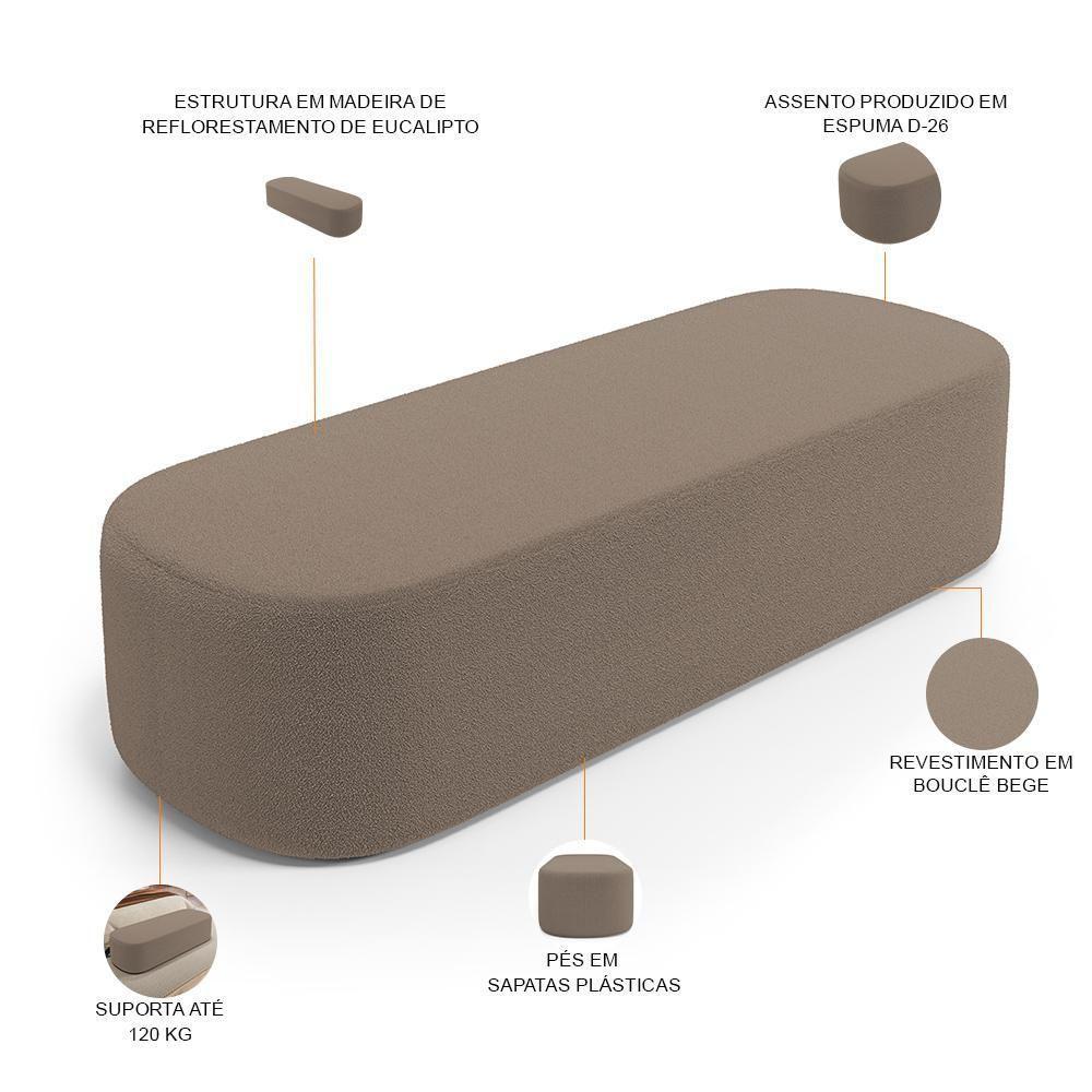 Cabeceira Cama Box King 195cm Lanna Com Puff Recamier Doha W01 Bouclê Bege - Lyam Decor - 5