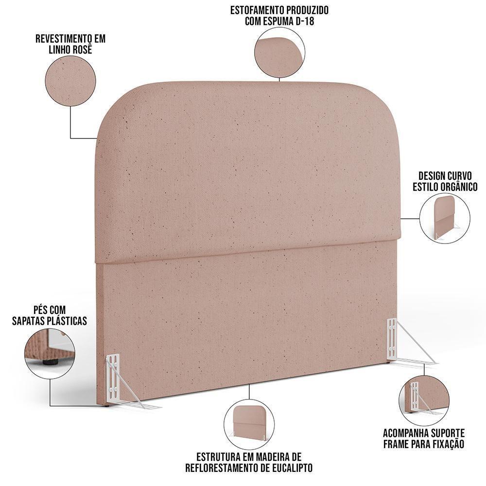Cabeceira Cama Box Queen 160cm Lanna Com Puff Recamier Doha W01 Linho Rosê - Lyam Decor - 10