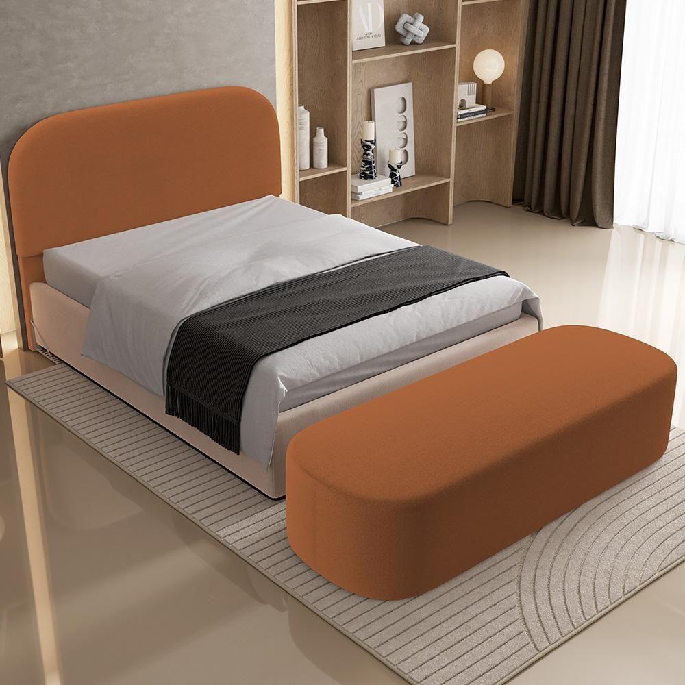 Cabeceira Cama Box King 195cm Lanna Com Puff Recamier Doha W01 Bouclê Terracota - Lyam Decor - 9