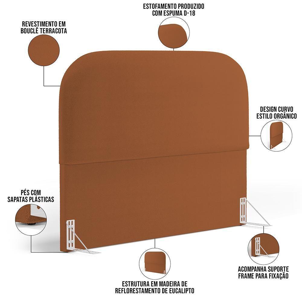 Cabeceira Cama Box King 195cm Lanna Com Puff Recamier Doha W01 Bouclê Terracota - Lyam Decor - 10