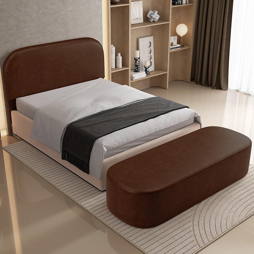 Cabeceira Cama Box Casal 140cm Lanna Com Puff Recamier Doha W01 Couríssimo Marrom - Lyam Decor - 7