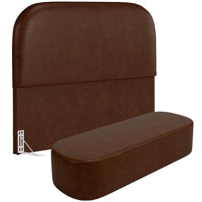 Cabeceira Lanna para Cama Box Casal 140cm em Madeira Maciça com Couro Sintético Marrom