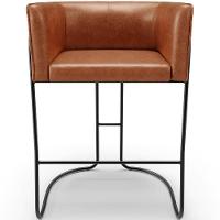 Kit 03 Banquetas Baixa Base De Aço Preto Betina D02 Couríssimo Camel B-14 - Lyam Decor - 6