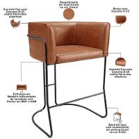 Kit 03 Banquetas Baixa Base De Aço Preto Betina D02 Couríssimo Camel B-14 - Lyam Decor - 8
