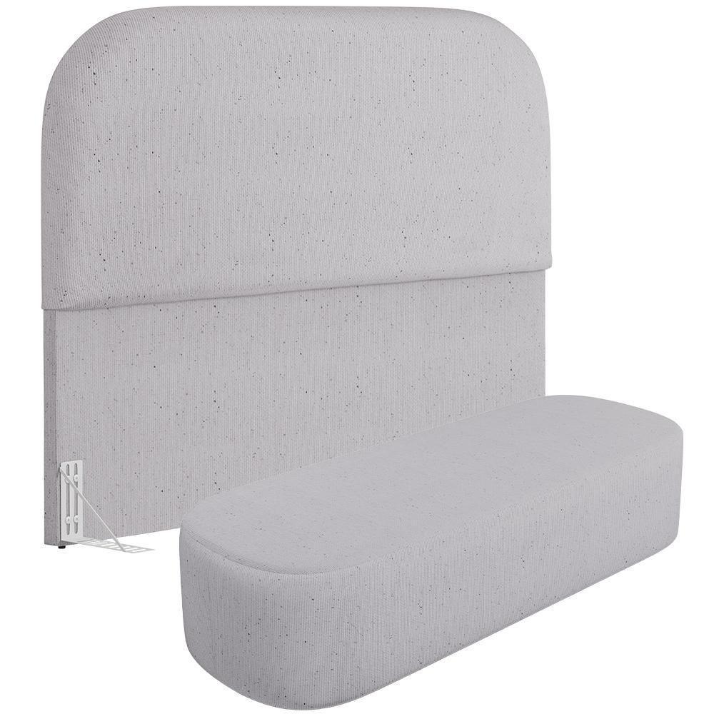 Cabeceira Cama Box Casal 140cm Lanna Com Puff Recamier Doha W01 Linho Cinza - Lyam Decor - 1