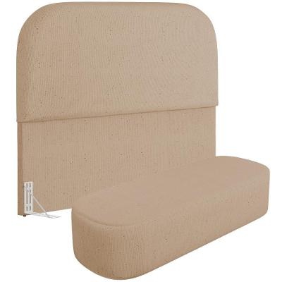 Cabeceira para Cama Box Casal Lanna com Puff Recamier Doha em Linho Bege