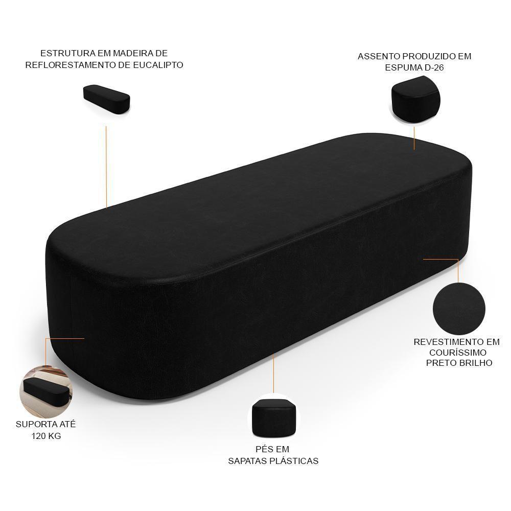 Cabeceira Cama Box King 195cm Lanna Com Puff Recamier Doha W01 Couríssimo Preto - Lyam Decor - 5