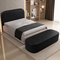 Cabeceira Cama Box King 195cm Lanna Com Puff Recamier Doha W01 Couríssimo Preto - Lyam Decor - 9