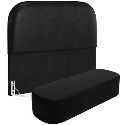 Cabeceira Cama Box Casal 140cm Lanna com Puff Recamier Doha Courino Preto