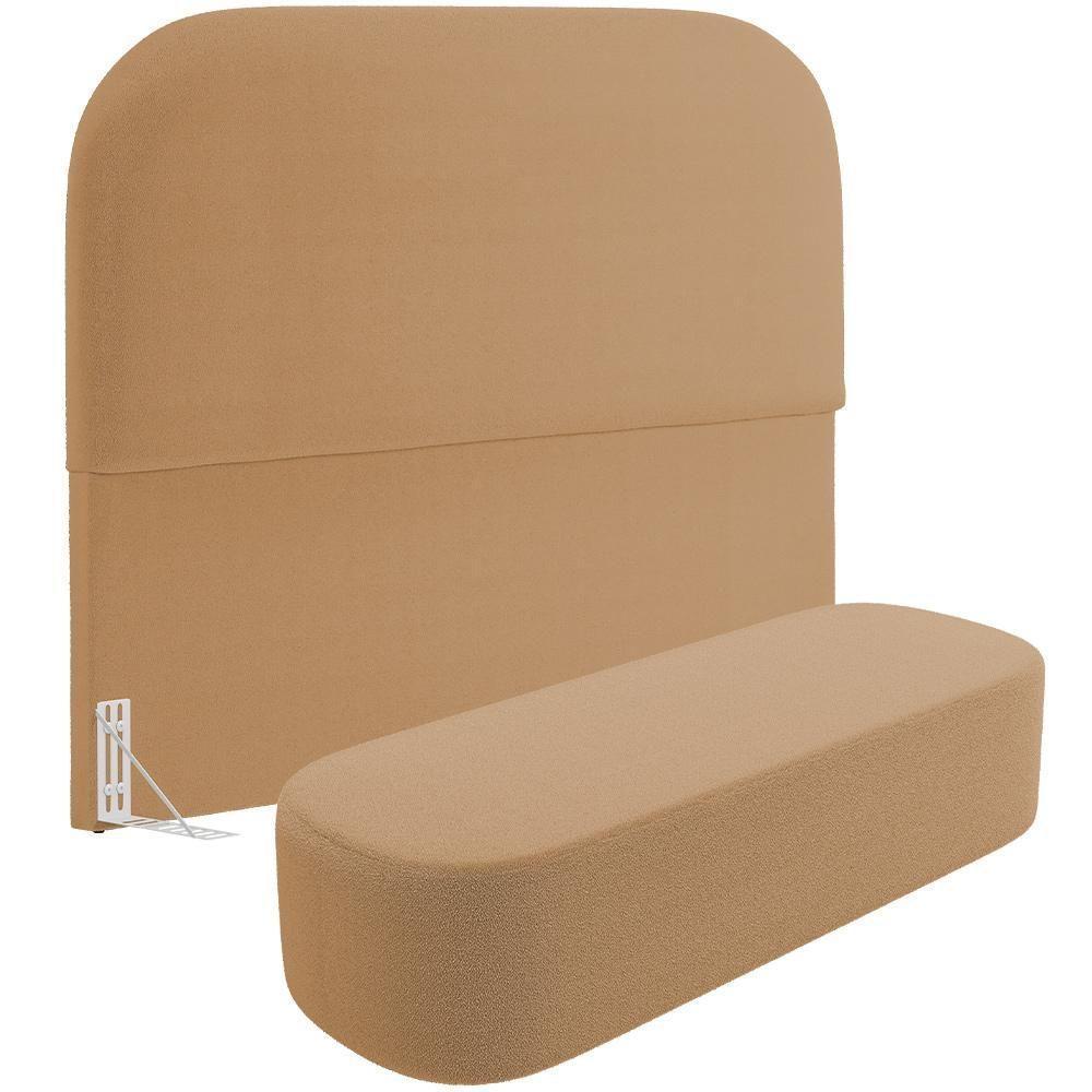 Cabeceira Cama Box Queen 160cm Lanna Com Puff Recamier Doha W01 Bouclê Mostarda - Lyam Decor - 1