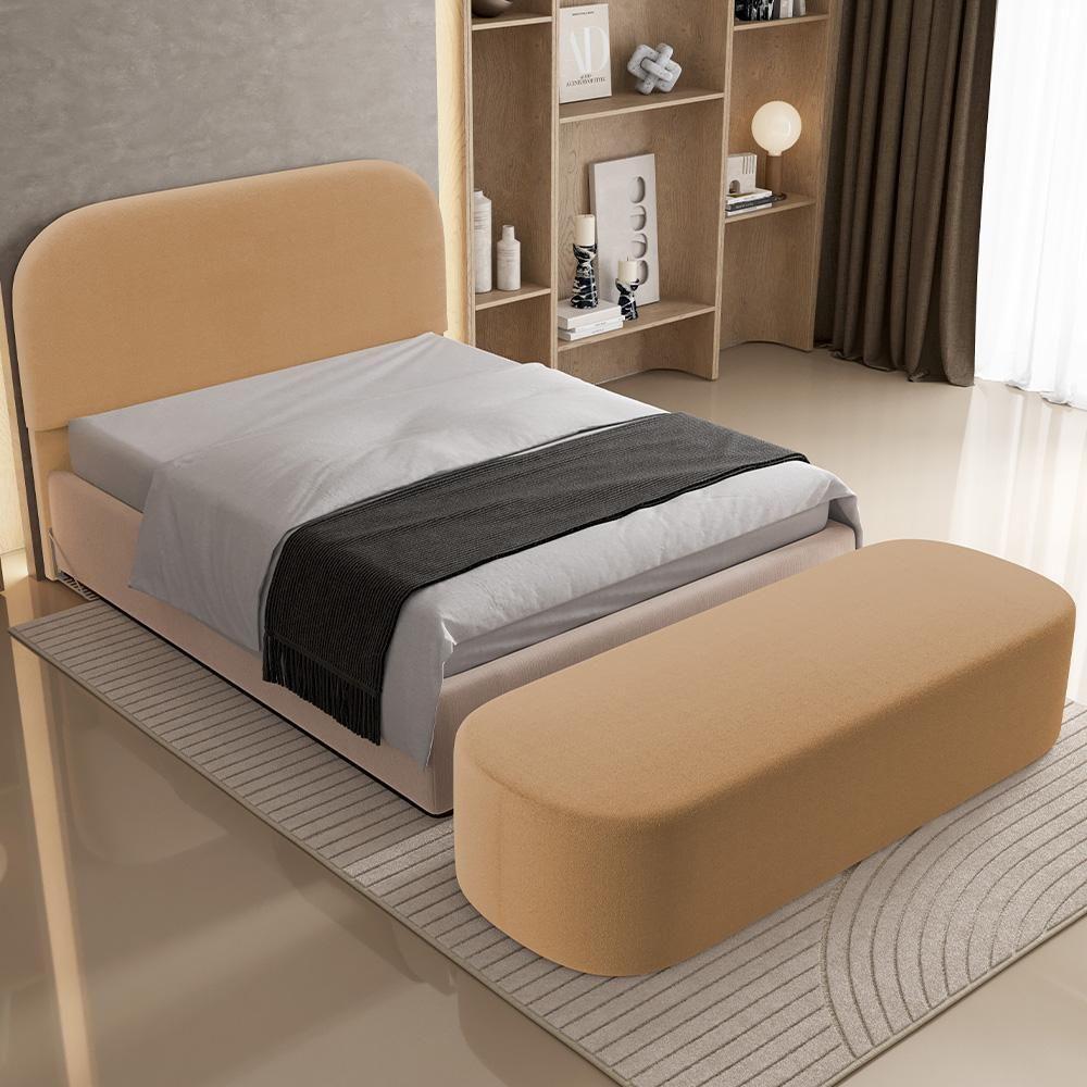 Cabeceira Cama Box Queen 160cm Lanna Com Puff Recamier Doha W01 Bouclê Mostarda - Lyam Decor - 9