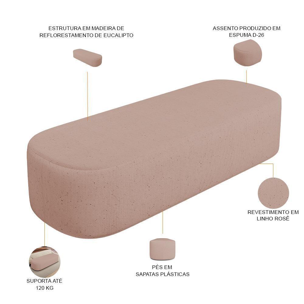 Cabeceira Cama Box King 195cm Lanna Com Puff Recamier Doha W01 Linho Rosê - Lyam Decor - 5