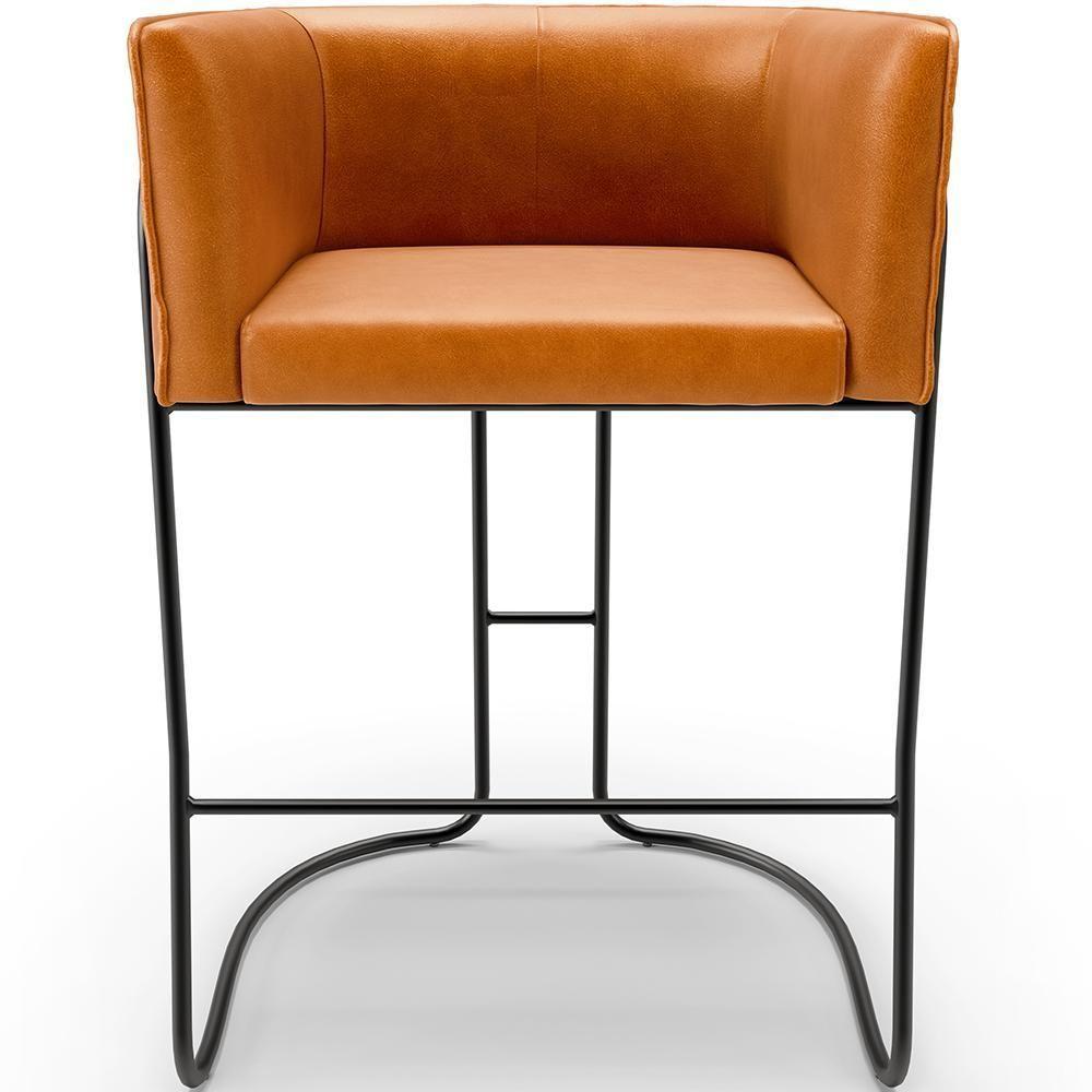 Kit 02 Banquetas Baixa Base De Aço Preto Betina D02 Couríssimo Whisky B-90- Lyam Decor - 7