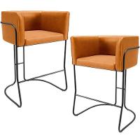 Kit 02 Banquetas Baixa Base De Aço Preto Betina D02 Couríssimo Whisky B-90- Lyam Decor - 1