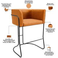 Kit 02 Banquetas Baixa Base De Aço Preto Betina D02 Couríssimo Whisky B-90- Lyam Decor - 3