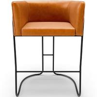 Kit 02 Banquetas Baixa Base De Aço Preto Betina D02 Couríssimo Whisky B-90- Lyam Decor - 7