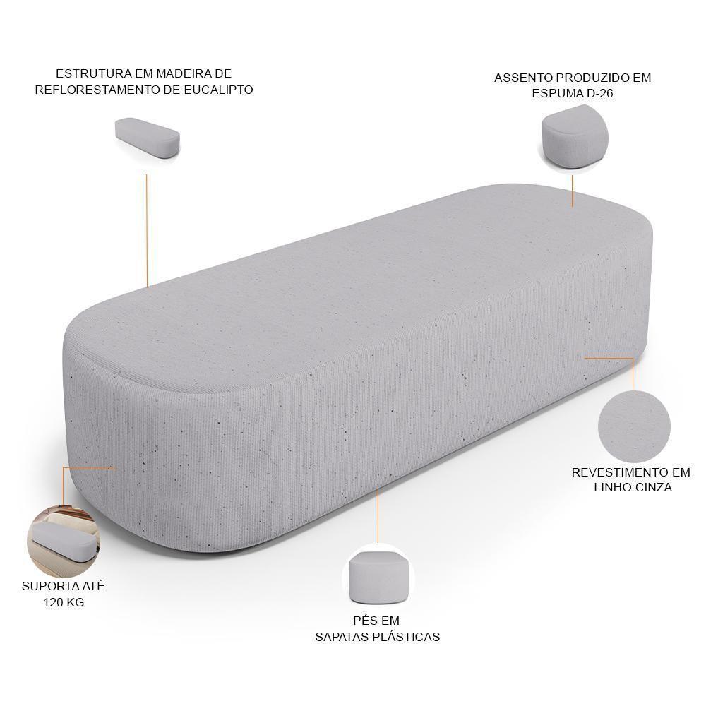 Cabeceira Cama Box King 195cm Lanna Com Puff Recamier Doha W01 Linho Cinza - Lyam Decor - 5