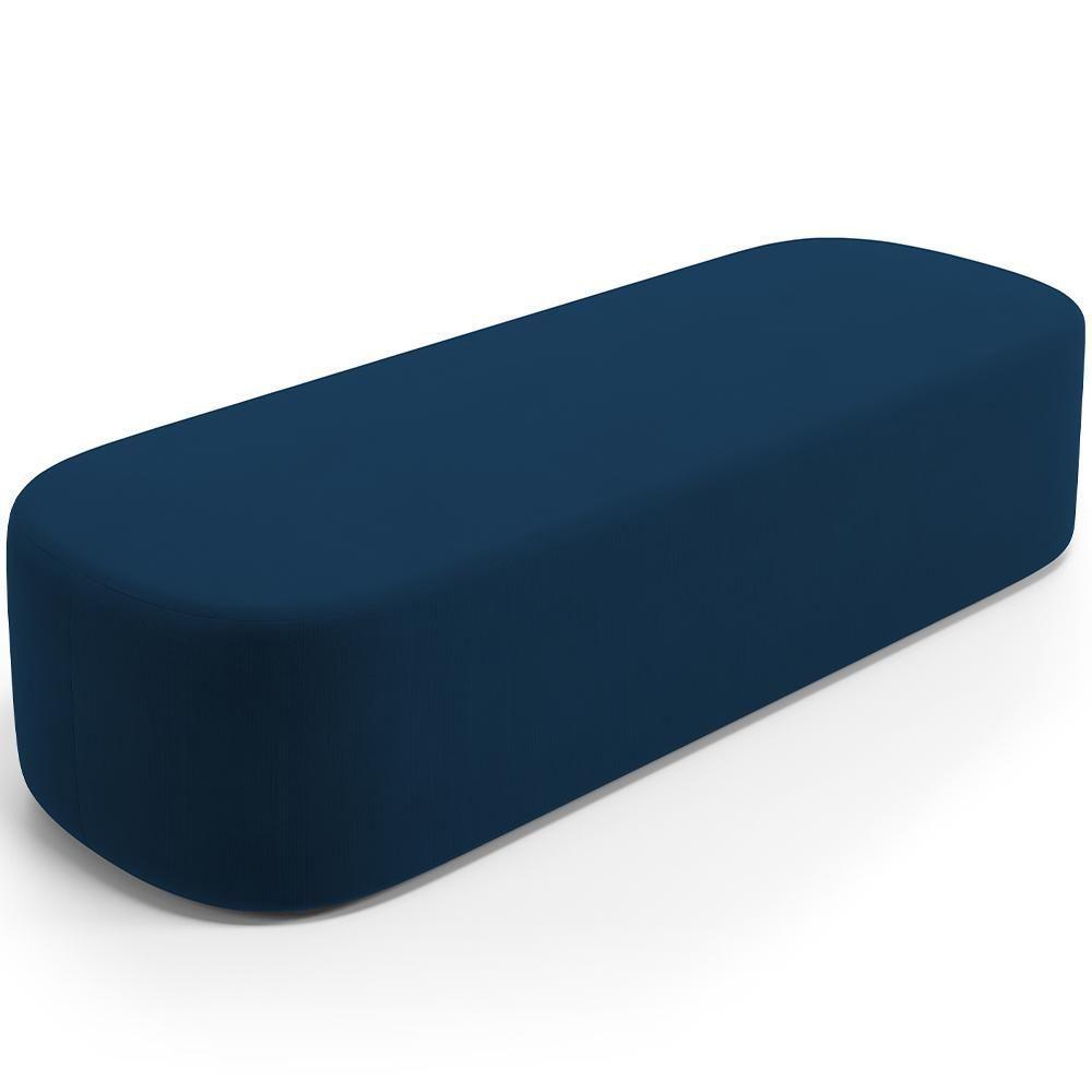 Cabeceira Cama Box Queen 160cm Lanna Com Puff Recamier Doha W01 Suede Azul Marinho - Lyam Decor - 2