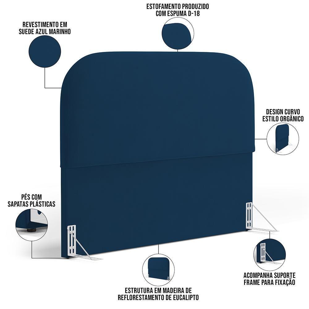 Cabeceira Cama Box Queen 160cm Lanna Com Puff Recamier Doha W01 Suede Azul Marinho - Lyam Decor - 7