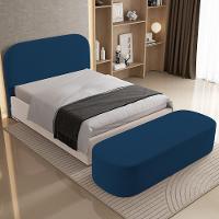 Cabeceira Cama Box Queen 160cm Lanna Com Puff Recamier Doha W01 Suede Azul Marinho - Lyam Decor - 9