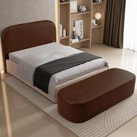 Cabeceira Cama Box Queen 160cm Lanna Com Puff Recamier Doha W01 Couríssimo Marrom - Lyam Decor - 6