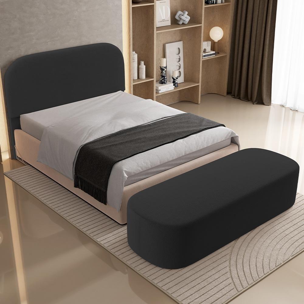 Cabeceira Cama Box Queen 160cm Lanna Com Puff Recamier Doha W01 Bouclê Preto - Lyam Decor - 9