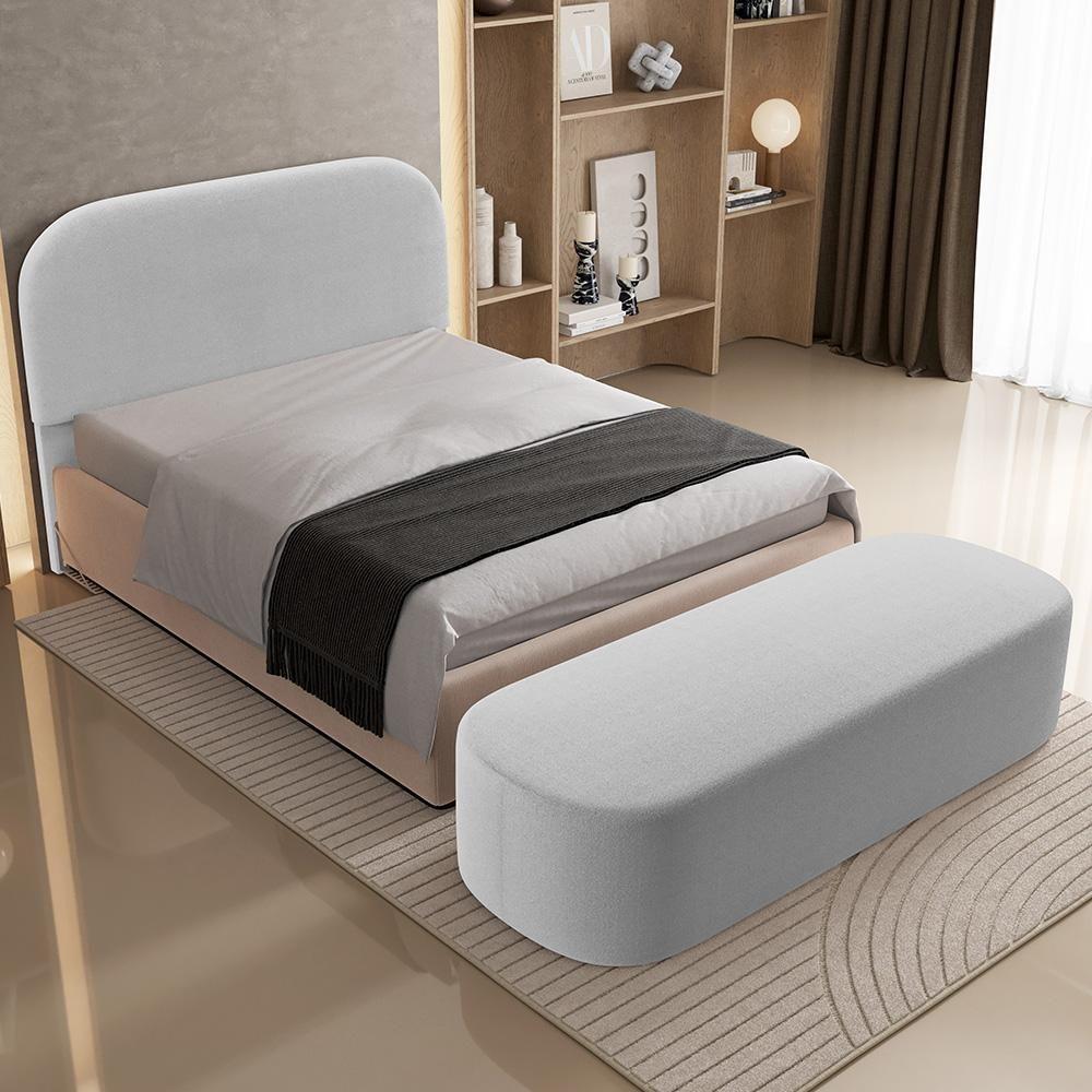 Cabeceira Cama Box King 195cm Lanna Com Puff Recamier Doha W01 Bouclê Cinza - Lyam Decor - 9
