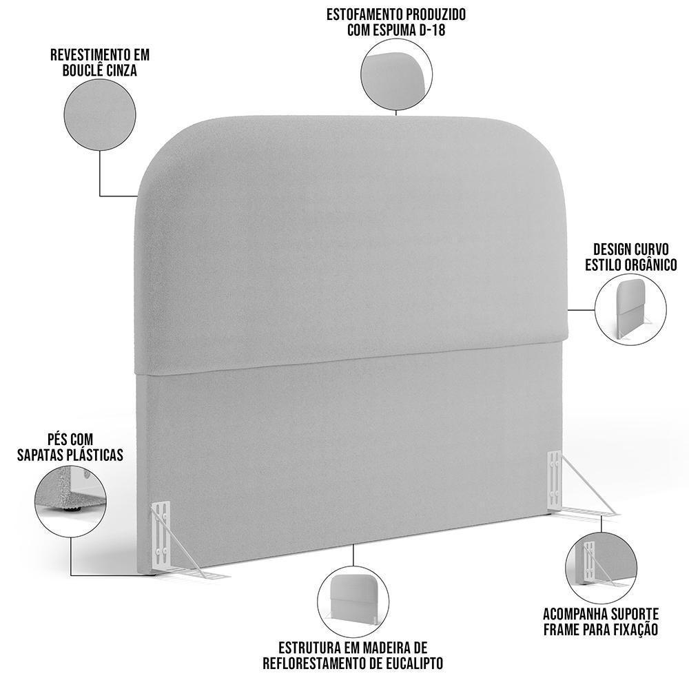 Cabeceira Cama Box King 195cm Lanna Com Puff Recamier Doha W01 Bouclê Cinza - Lyam Decor - 10