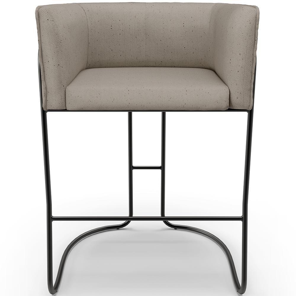 Kit 02 Banquetas Baixa Base De Aço Preto Betina D02 Linho Bege D-463 - Lyam Decor - 5