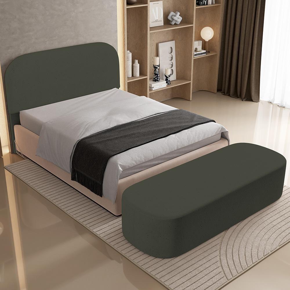 Cabeceira Cama Box Queen 160cm Lanna Com Puff Recamier Doha W01 Linho Verde Musgo - Lyam Decor - 9