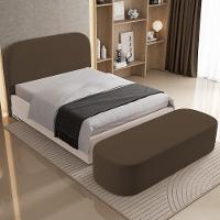 Cabeceira Cama Box Casal 140cm Lanna Com Puff Recamier Doha W01 Suede Marrom - Lyam Decor - 8