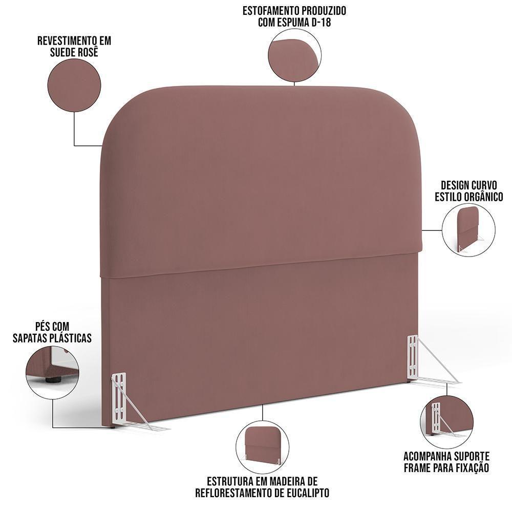 Cabeceira Cama Box Casal 140cm Lanna Com Puff Recamier Doha W01 Suede Rosê - Lyam Decor - 3