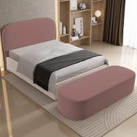 Cabeceira Cama Box Casal 140cm Lanna Com Puff Recamier Doha W01 Suede Rosê - Lyam Decor - 6