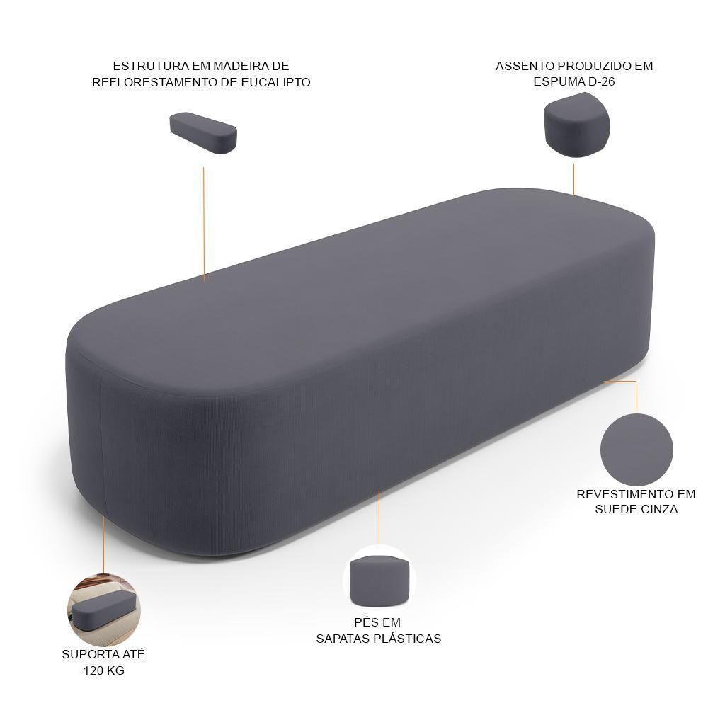 Cabeceira Cama Box King 195cm Lanna Com Puff Recamier Doha W01 Suede Cinza - Lyam Decor - 5