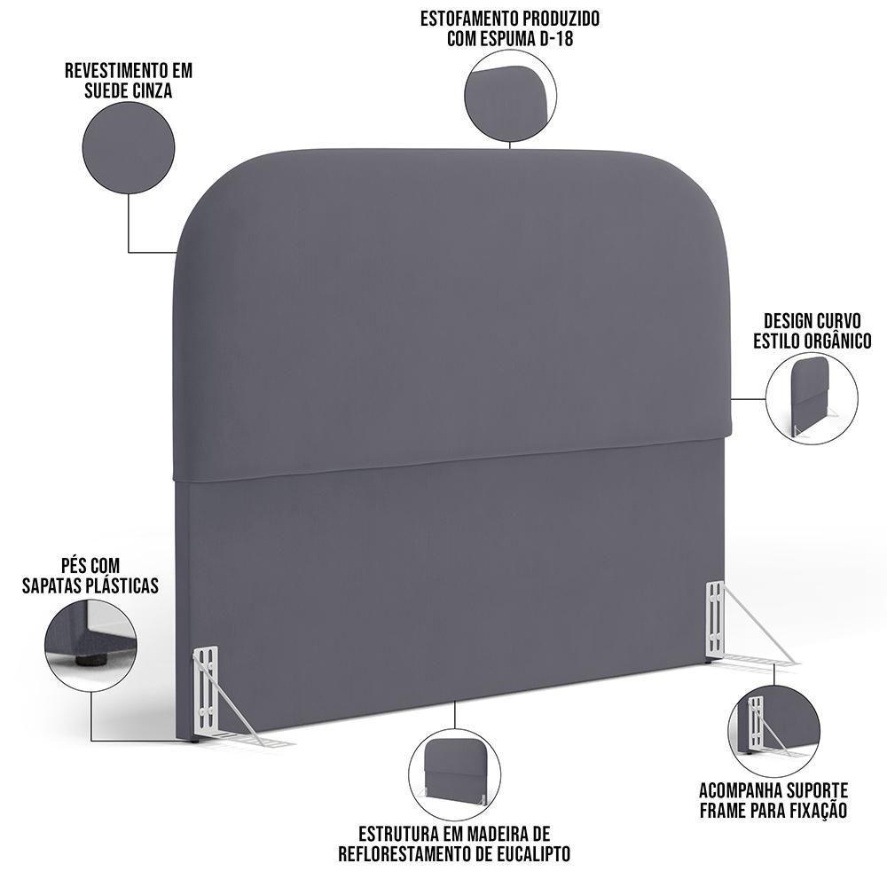Cabeceira Cama Box King 195cm Lanna Com Puff Recamier Doha W01 Suede Cinza - Lyam Decor - 10
