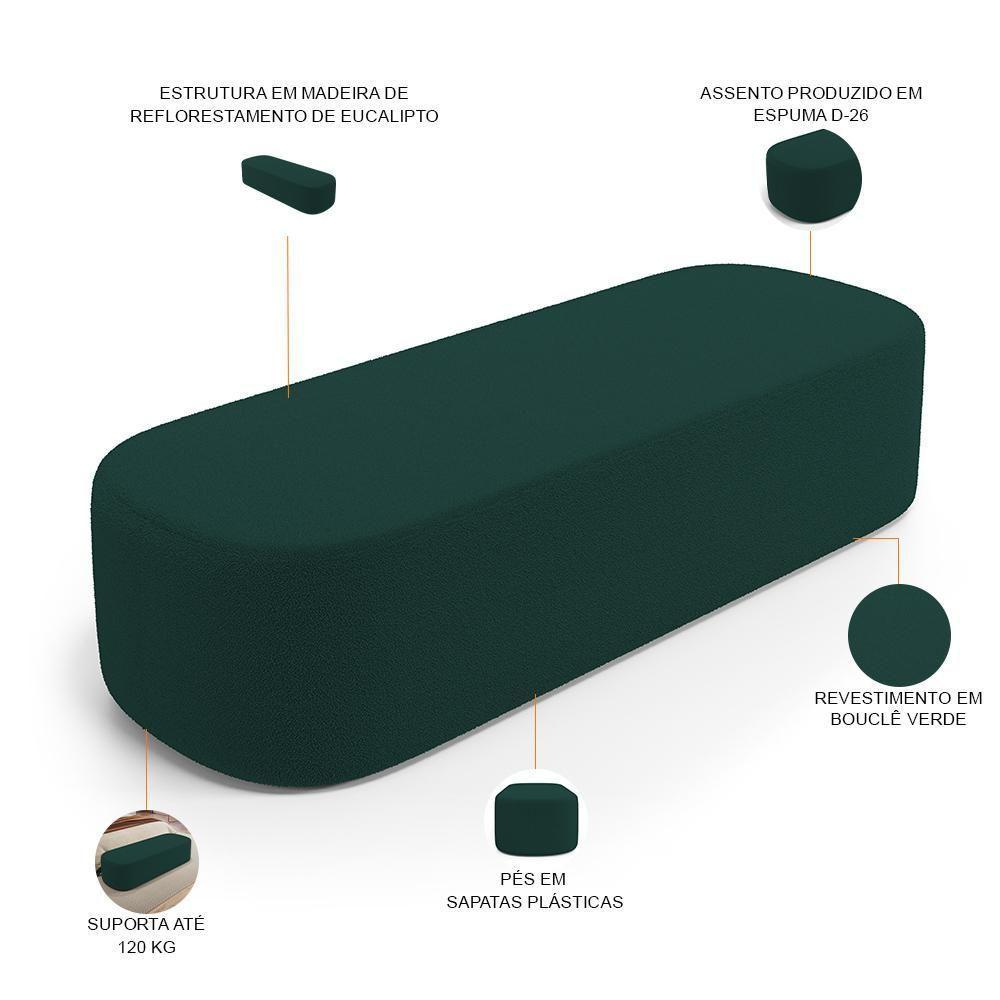 Cabeceira Cama Box Casal 140cm Lanna Com Puff Recamier Doha W01 Bouclê Verde - Lyam Decor - 5