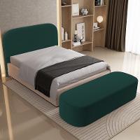 Cabeceira Cama Box Casal 140cm Lanna Com Puff Recamier Doha W01 Bouclê Verde - Lyam Decor - 9