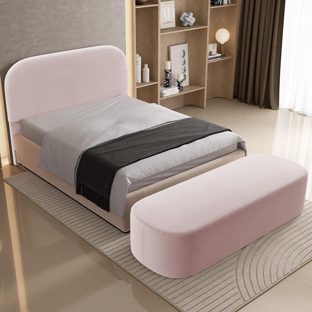 Cabeceira Cama Box Queen 160cm Lanna Com Puff Recamier Doha W01 Bouclê Rosê - Lyam Decor - 9