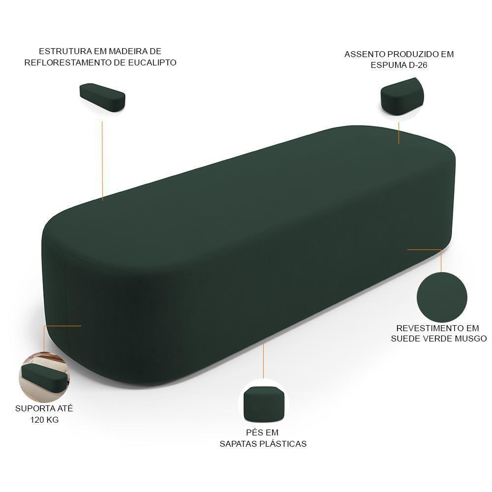 Cabeceira Cama Box Queen 160cm Lanna Com Puff Recamier Doha W01 Suede Verde Musgo - Lyam Decor - 2