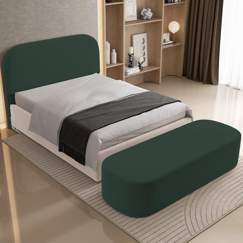 Cabeceira Cama Box Queen 160cm Lanna Com Puff Recamier Doha W01 Suede Verde Musgo - Lyam Decor - 6