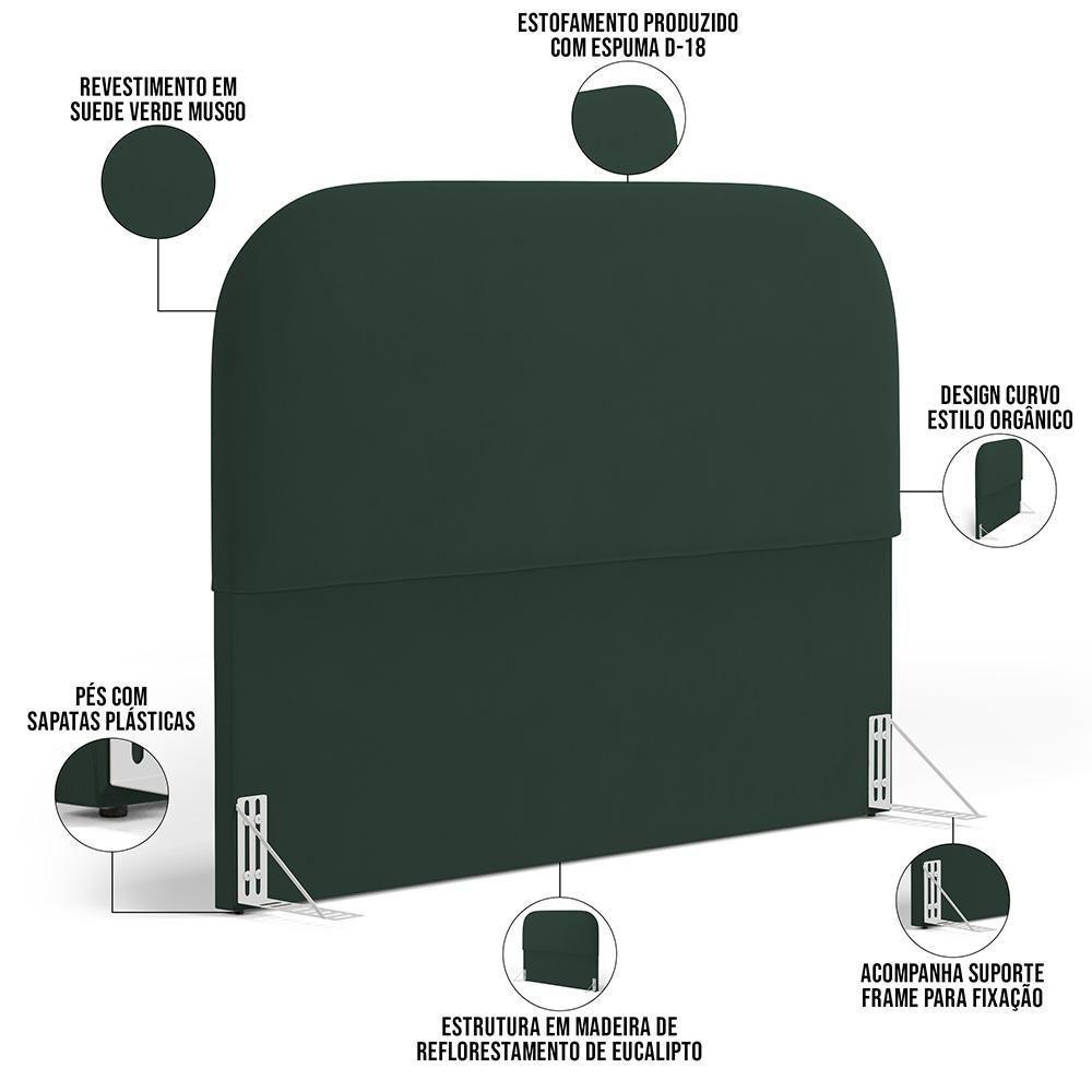Cabeceira Cama Box Casal 140cm Lanna Com Puff Recamier Doha W01 Suede Verde Musgo - Lyam Decor - 10