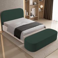 Cabeceira Cama Box Casal 140cm Lanna Com Puff Recamier Doha W01 Suede Verde Musgo - Lyam Decor - 9